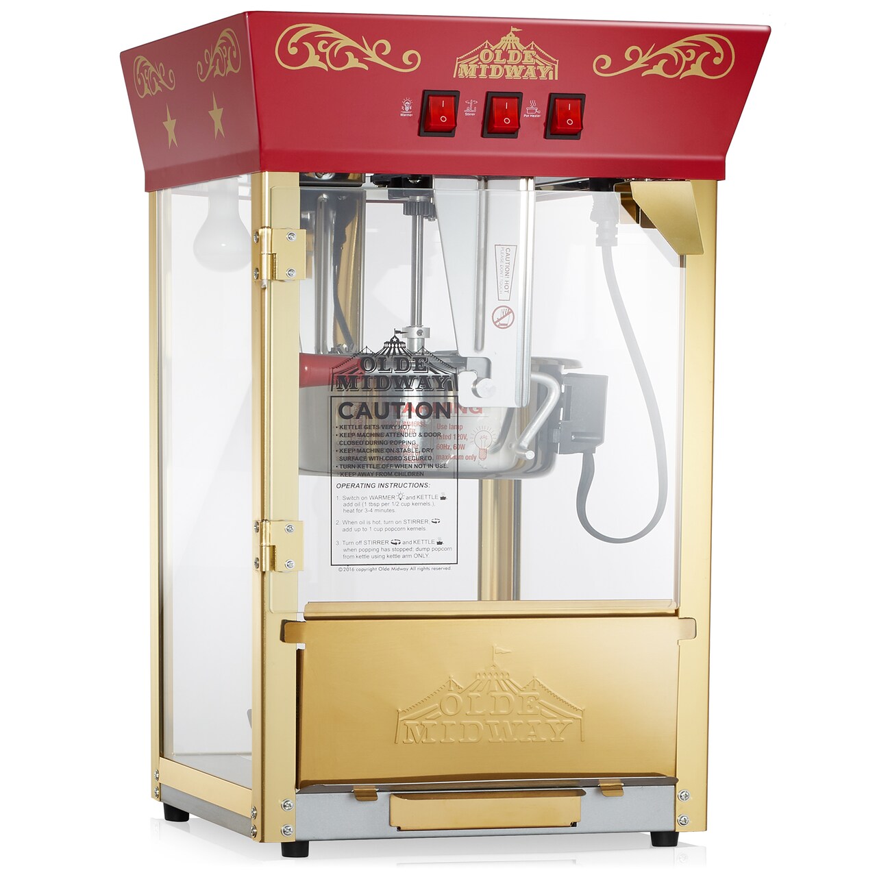 Olde Midway Movie Theater-Style Popcorn Machine Maker with 10-Ounce Kettle, Vintage-Style Countertop Popper